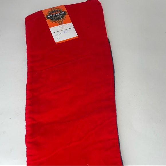 Vintage Christmas Stocking Santa Wool Needlepoint Cotton Backing - Picture 3 of 13